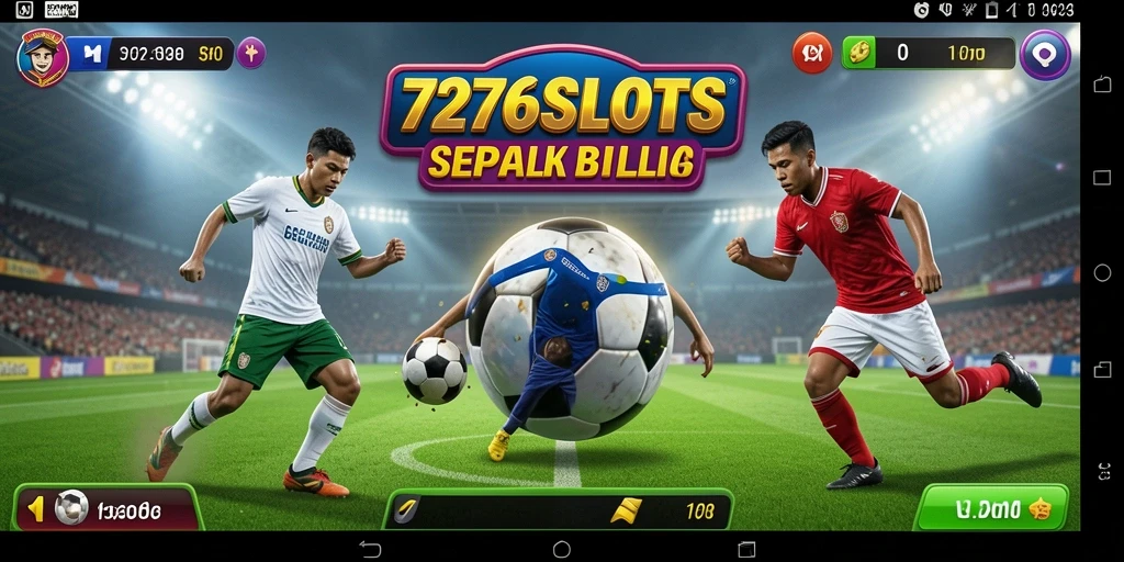 Screenshot utama 7276SLOTS menunjukkan gameplay yang mendebarkan dengan tema sepak bola.