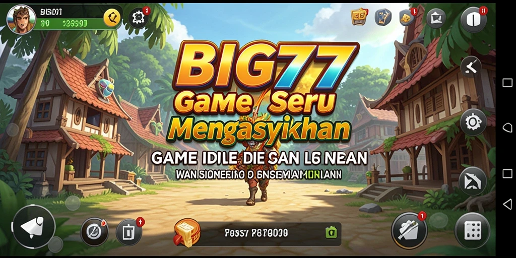 Screenshot gameplay BIG77 menunjukkan karakter yang sedang mengumpulkan sumber daya.