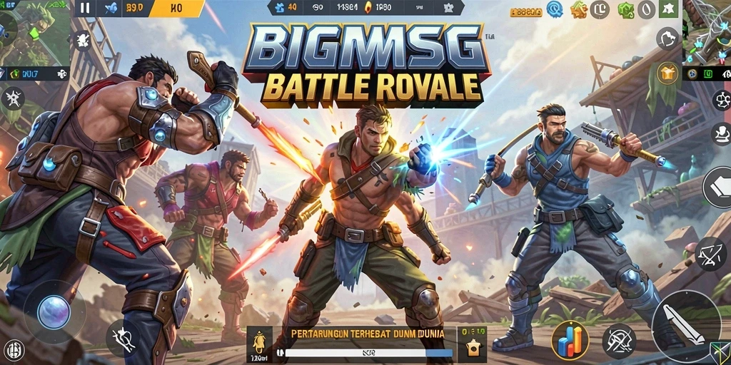 Tangkapan layar gameplay <strong>BIGMSG</strong> menampilkan aksi seru di arena Battle Royale.