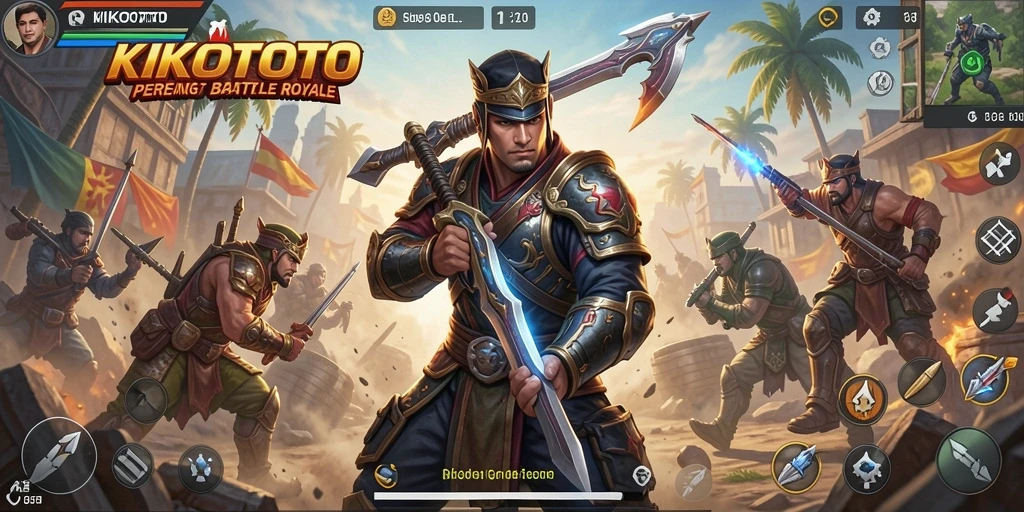 Tangkapan layar gameplay KIKOTOTO yang penuh aksi dalam pertarungan Battle Royale.