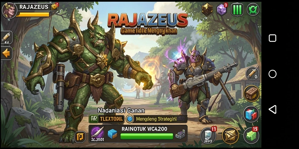 Screenshot gameplay RAJAZEUS yang menampilkan aksi seru dalam strategi Idle.